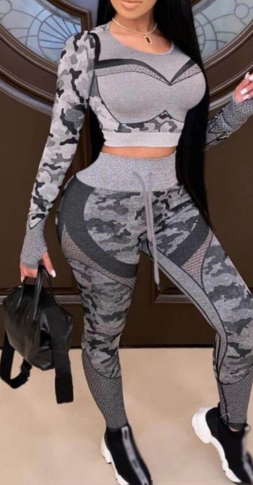 Camo Print Crop Top Drawstring 2pc set